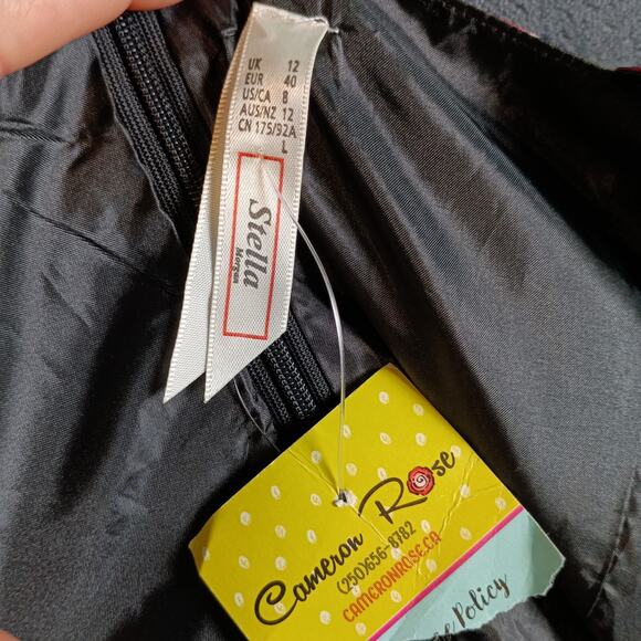 Stella Morgan Dress Size 8 Black Pink Rose Floral Fit Flare Party Cocktail - Picture 2 of 9